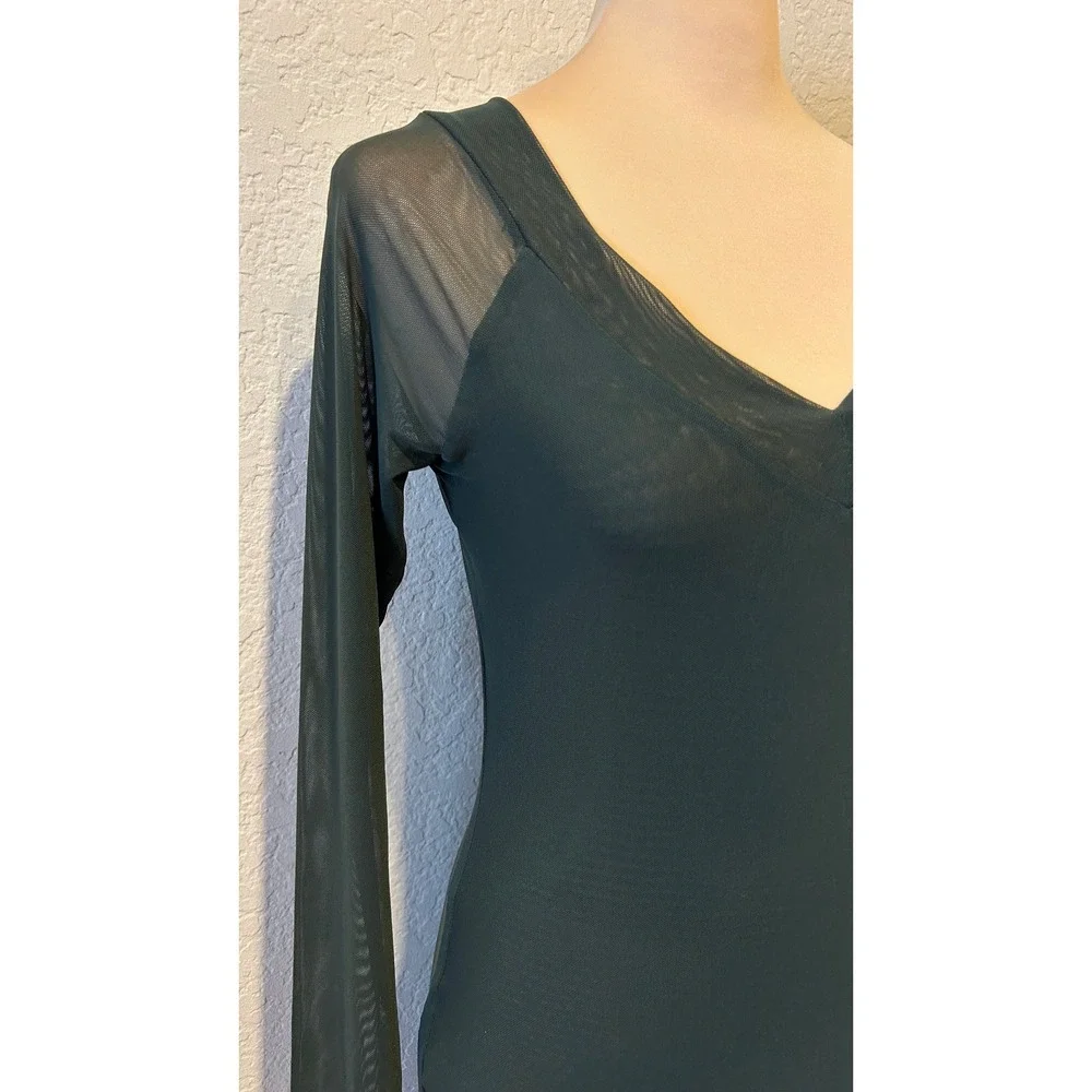 Silence + Noise Maxi Dress Sz L Green Mesh Long Sleeve Sheer Forest Fairy Goth